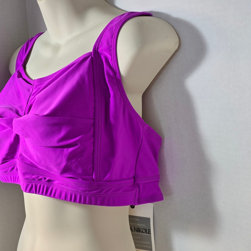 Hanna Nikole Women's 18W Bikini Swimsuit Top Purple Adjustable Straps Tie Back - Picture 2 of 5